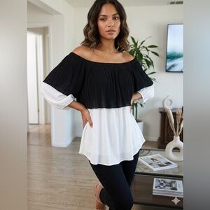 NWT INC International Concepts Black & White Off-Shoulder Two-Tone Blouse